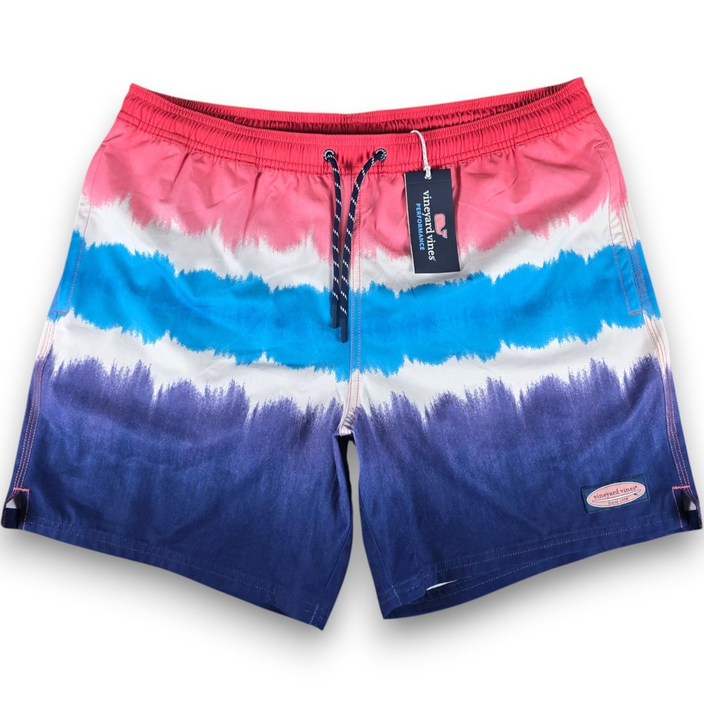 Vineyard Vines Mens Chappy Swim Trunks Large Sailors Red Tie Dye 6.5 Inseam NWT